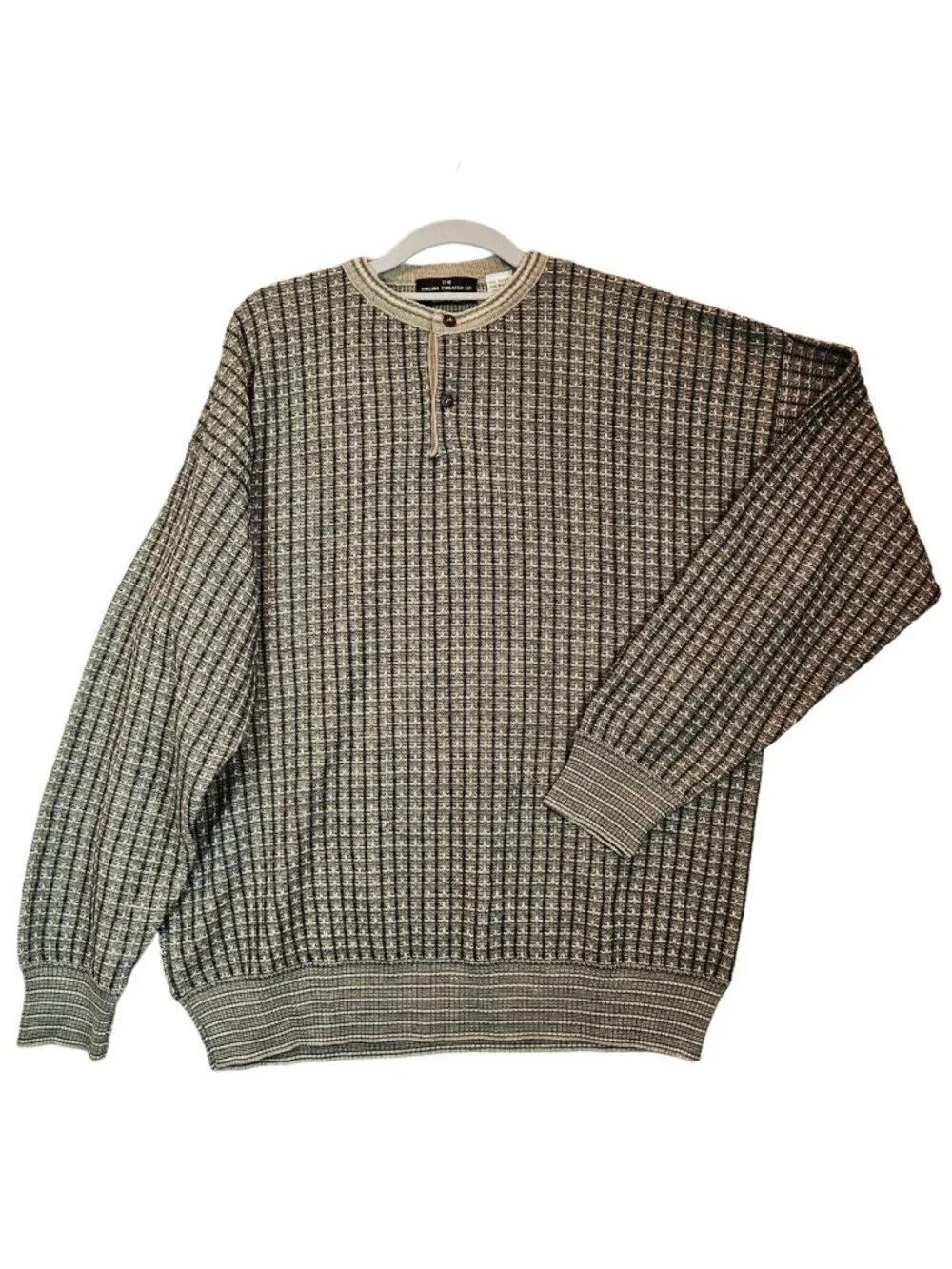 The Italian Sweater Co. Mens Large 3D Knit Geometric Grandpa wool blend Crewneck